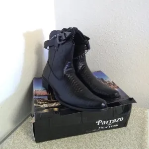 Parrazo Of NY Embossed Black Leather Boots