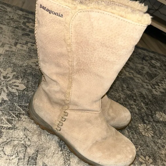 Patagonia Lugano Boots Khaki Suede Waterproof Polartec Primaloft Size 9.5