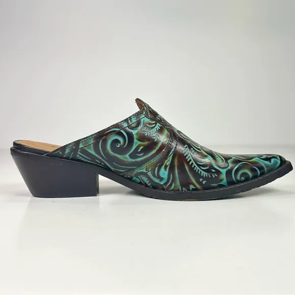 Patricia Nash Women’s Slip On Mules / Boots Turquoise Tooled Battista Size 9.5