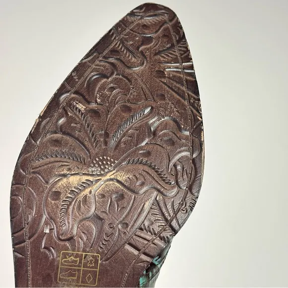 Patricia Nash Women’s Slip On Mules / Boots Turquoise Tooled Battista Size 9.5
