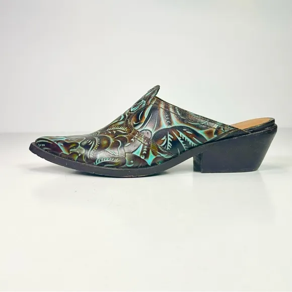 Patricia Nash Women’s Slip On Mules / Boots Turquoise Tooled Battista Size 9.5