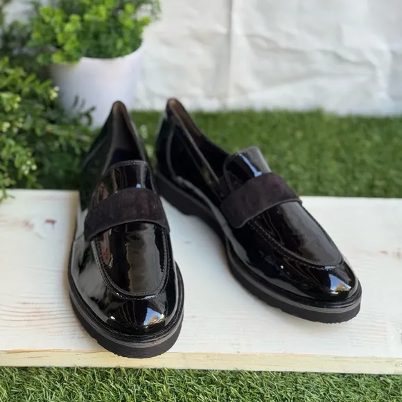 Paul Green Black Patent Leather Loafers very comfortable US size 10.5 UK size 8