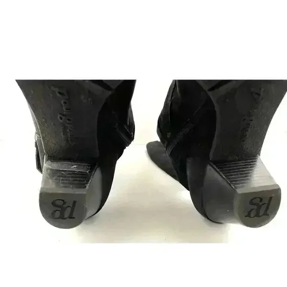 Paul Green Black Suede Leather Women's Boots 5 Kimberly Knee High Buckle Zipper