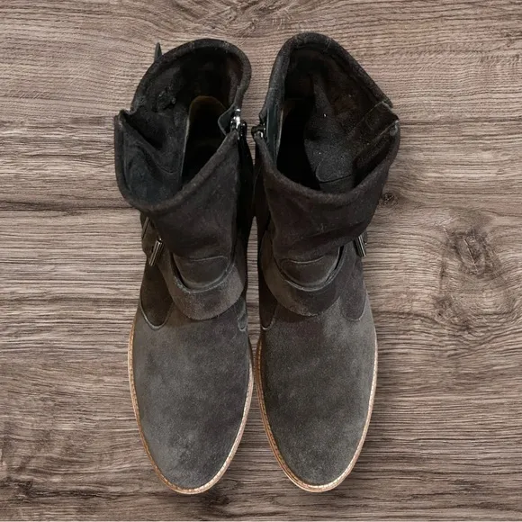 Paul Green Double Buckle Suede Ankle Boots Size 7