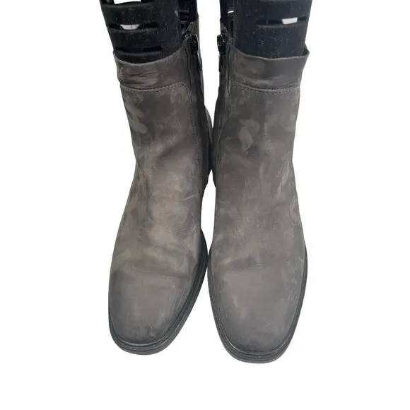 Paul Green Echt Leder Women Boots 5 Gray Suede Side Zip Heeled Ankle Boots 19531