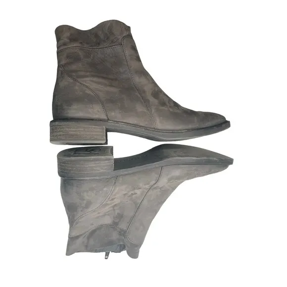 Paul Green Echt Leder Women Boots 5 Gray Suede Side Zip Heeled Ankle Boots 19531