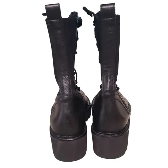 Paul Green Kaiden Combat Boots Black Leather Size 6 New Pull On