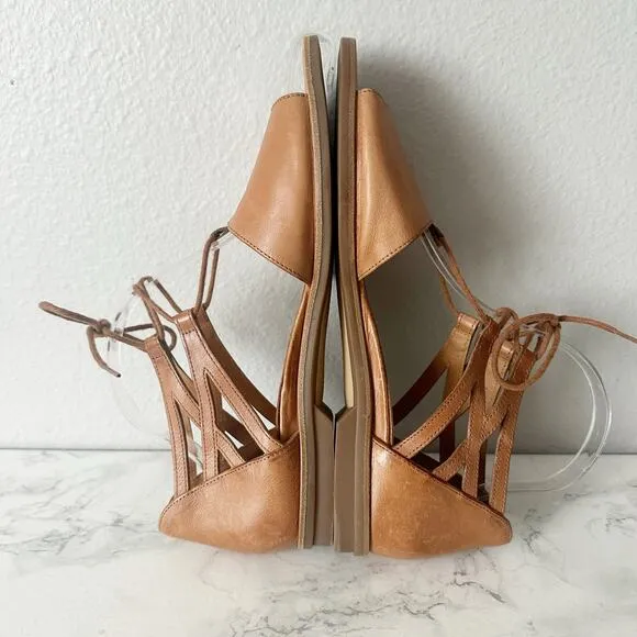 Paul Green Morea Tan Leather Lace Up Open Toe Flat Sandals Women’s US Size 8.5