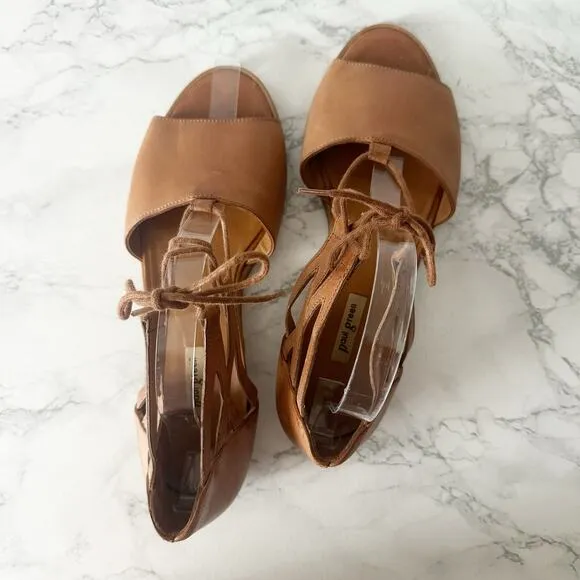 Paul Green Morea Tan Leather Lace Up Open Toe Flat Sandals Women’s US Size 8.5