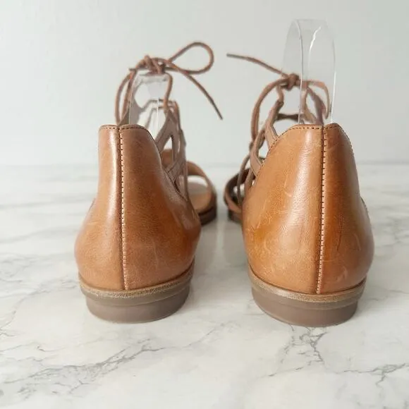 Paul Green Morea Tan Leather Lace Up Open Toe Flat Sandals Women’s US Size 8.5