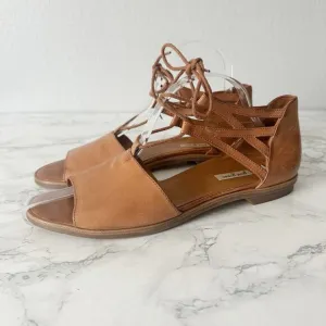 Paul Green Morea Tan Leather Lace Up Open Toe Flat Sandals Women’s US Size 8.5