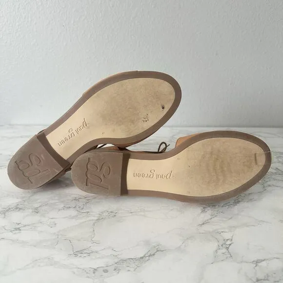 Paul Green Morea Tan Leather Lace Up Open Toe Flat Sandals Women’s US Size 8.5