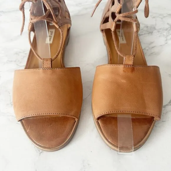 Paul Green Morea Tan Leather Lace Up Open Toe Flat Sandals Women’s US Size 8.5