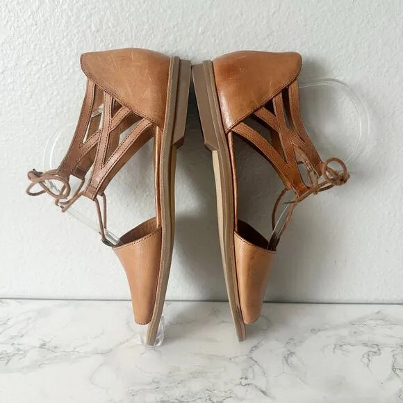 Paul Green Morea Tan Leather Lace Up Open Toe Flat Sandals Women’s US Size 8.5