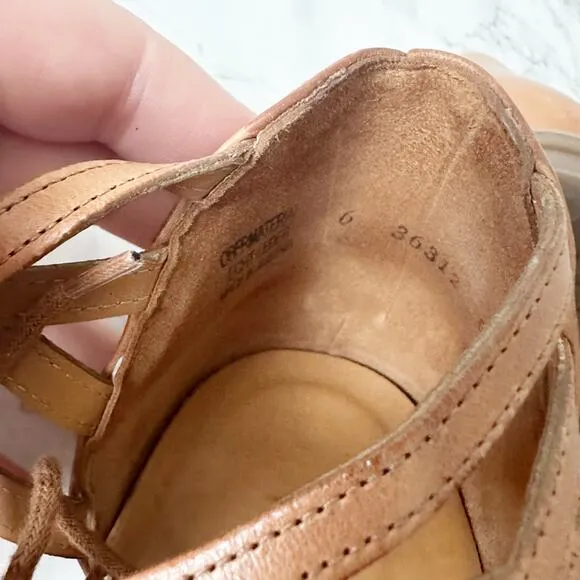 Paul Green Morea Tan Leather Lace Up Open Toe Flat Sandals Women’s US Size 8.5