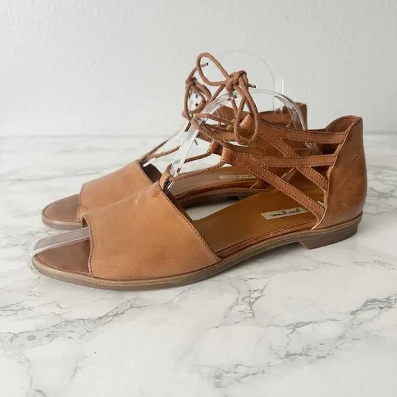 Paul Green Morea Tan Leather Lace Up Open Toe Flat Sandals Women’s US Size 8.5