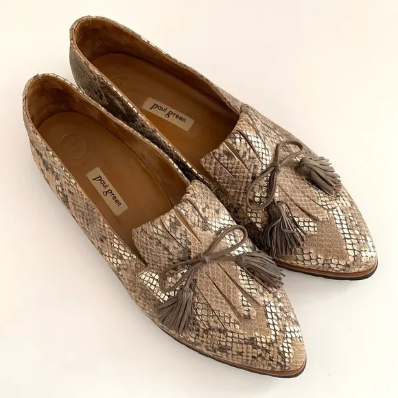 Paul Green Snakeskin Print Leather Loafers Supper Soft Preppy Academia Chic US 9