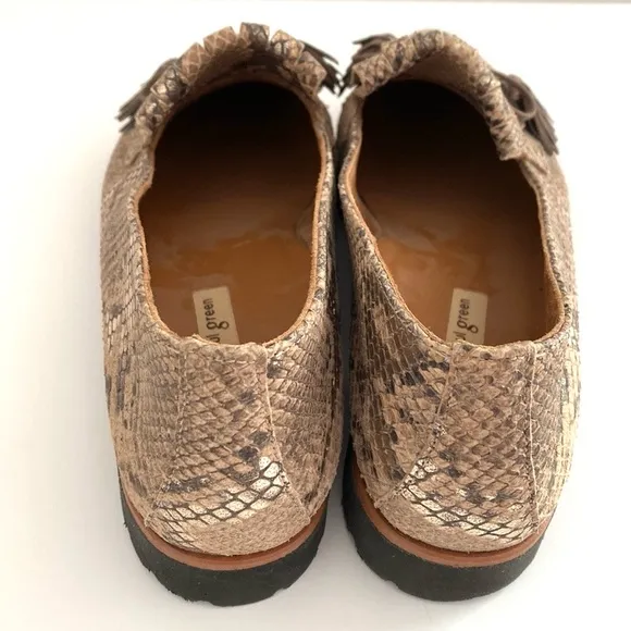 Paul Green Snakeskin Print Leather Loafers Supper Soft Preppy Academia Chic US 9