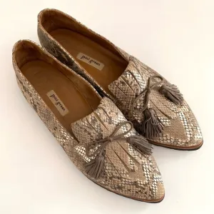 Paul Green Snakeskin Print Leather Loafers Supper Soft Preppy Academia Chic US 9