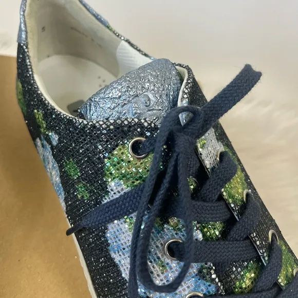 Paul Green sparkly green blue black leather fashion sneakers size 7.5