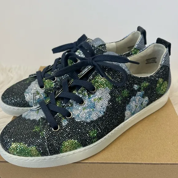 Paul Green sparkly green blue black leather fashion sneakers size 7.5