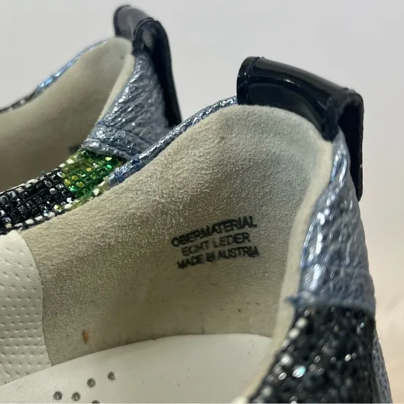 Paul Green sparkly green blue black leather fashion sneakers size 7.5