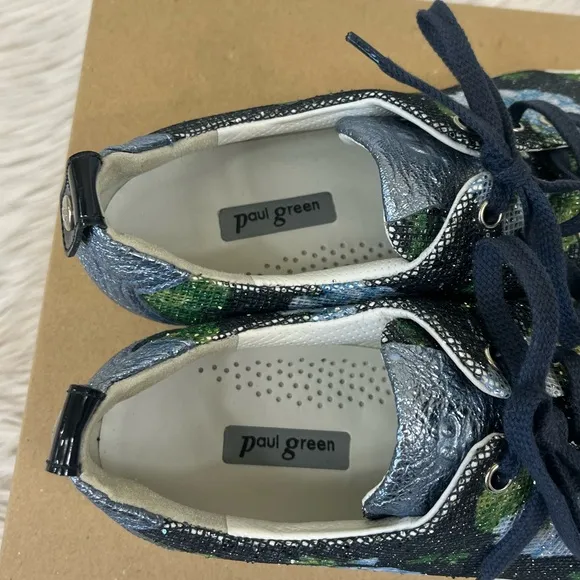 Paul Green sparkly green blue black leather fashion sneakers size 7.5