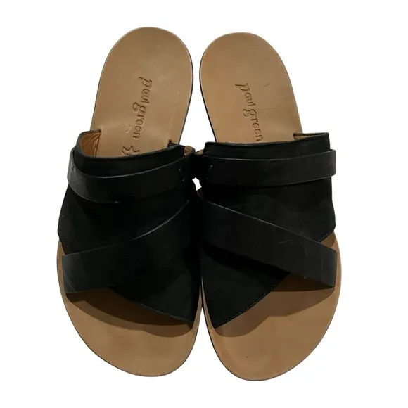 Paul Green Women’s 6 EU 36 Bayside Black Leather Slides Flat Sandals S10