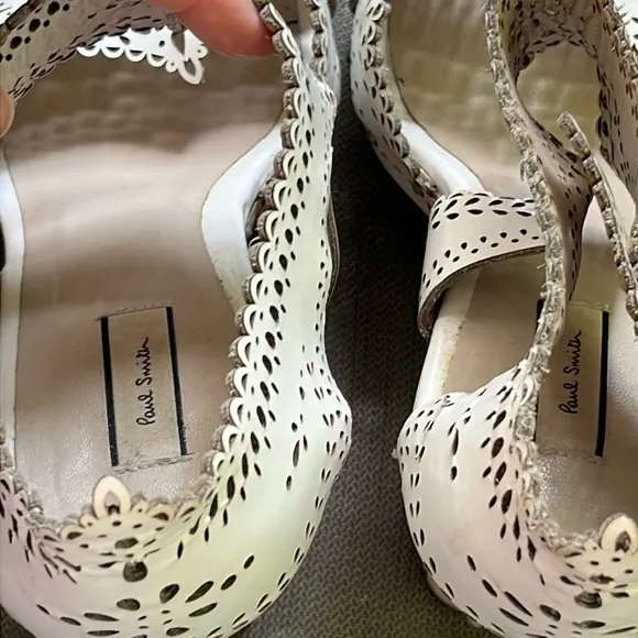 Paul Smith laser cut sandals platform wooden high heel white 7