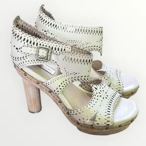 Paul Smith laser cut sandals platform wooden high heel white 7