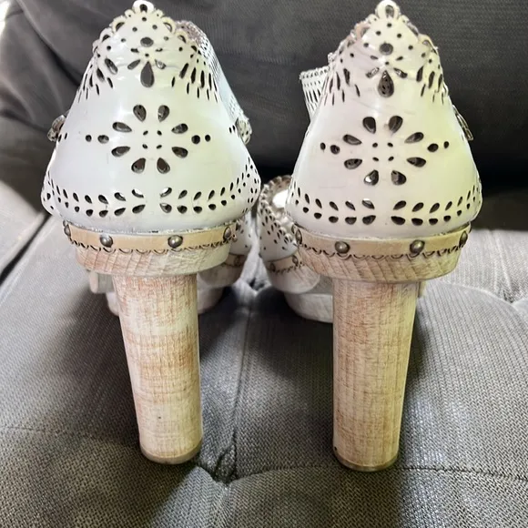 Paul Smith laser cut sandals platform wooden high heel white 7