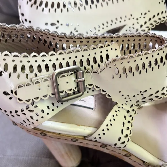 Paul Smith laser cut sandals platform wooden high heel white 7