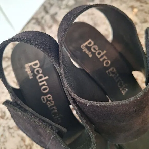 Pedro Garcia Black Leather Suede High Heel Open Toe Sandals  Size 39.5