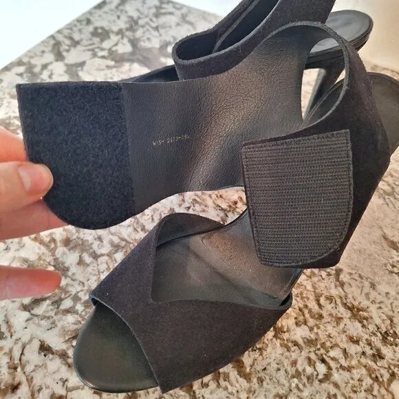 Pedro Garcia Black Leather Suede High Heel Open Toe Sandals  Size 39.5