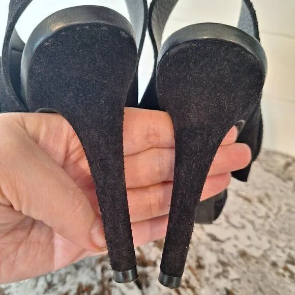 Pedro Garcia Black Leather Suede High Heel Open Toe Sandals  Size 39.5