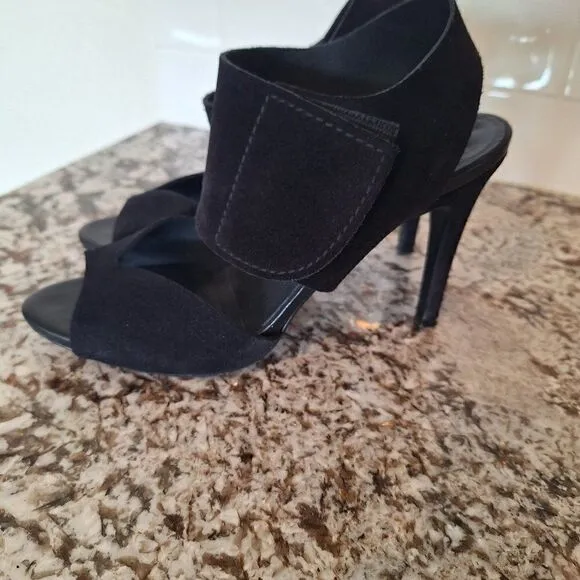 Pedro Garcia Black Leather Suede High Heel Open Toe Sandals  Size 39.5