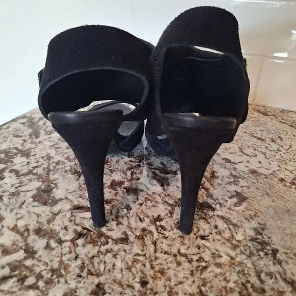 Pedro Garcia Black Leather Suede High Heel Open Toe Sandals  Size 39.5