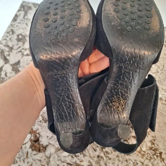 Pedro Garcia Black Leather Suede High Heel Open Toe Sandals  Size 39.5