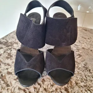 Pedro Garcia Black Leather Suede High Heel Open Toe Sandals  Size 39.5