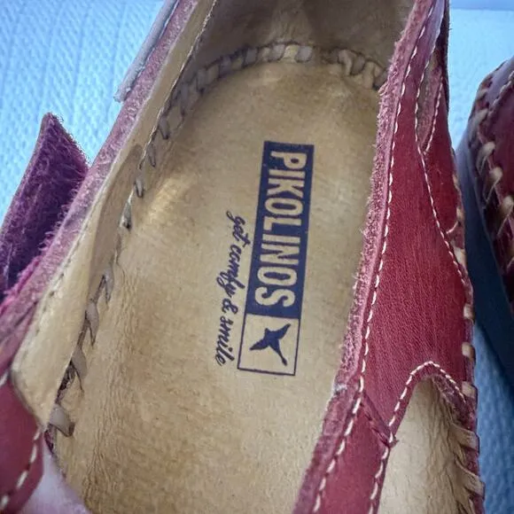 Pikolinos Sandals Women's Size 11 Red Tan P Vallarta 41 EU Leather Flat Boho