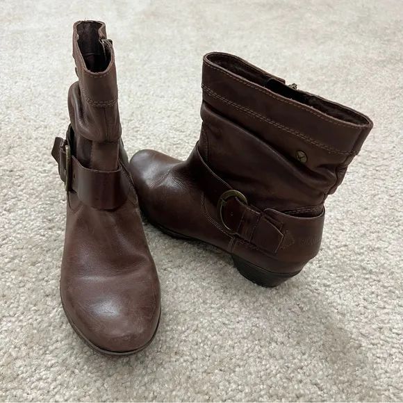 Pikolinos Women’s Brown Leather Ankle Heeled Booties Boots Size 36 US 5.5-6