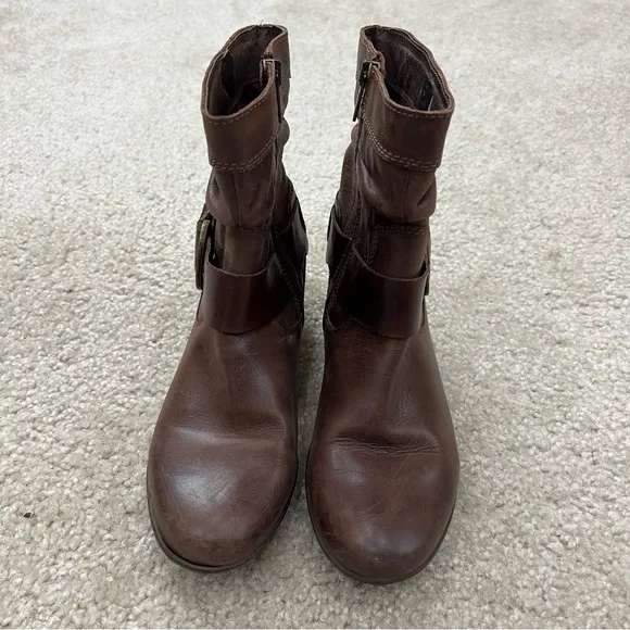 Pikolinos Women’s Brown Leather Ankle Heeled Booties Boots Size 36 US 5.5-6