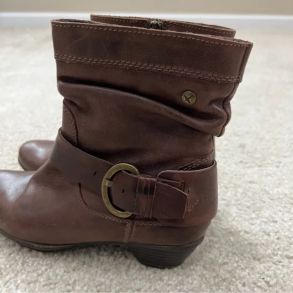 Pikolinos Women’s Brown Leather Ankle Heeled Booties Boots Size 36 US 5.5-6