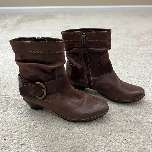 Pikolinos Women’s Brown Leather Ankle Heeled Booties Boots Size 36 US 5.5-6