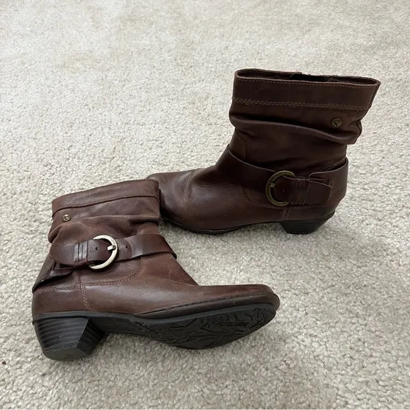 Pikolinos Women’s Brown Leather Ankle Heeled Booties Boots Size 36 US 5.5-6
