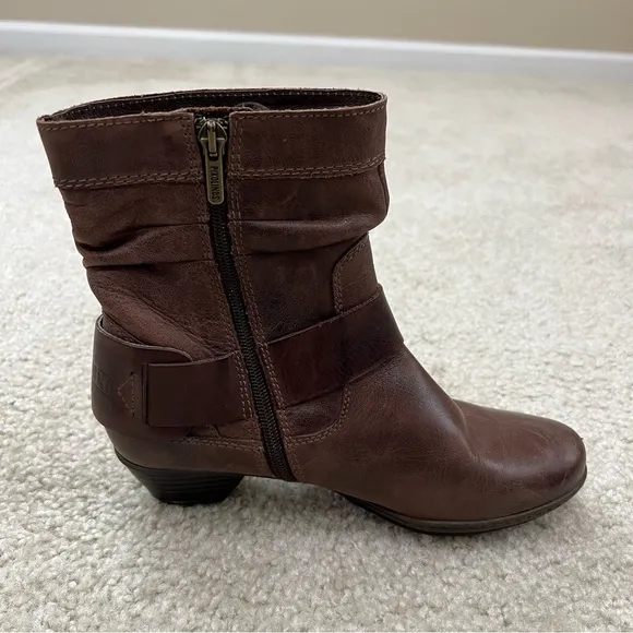 Pikolinos Women’s Brown Leather Ankle Heeled Booties Boots Size 36 US 5.5-6