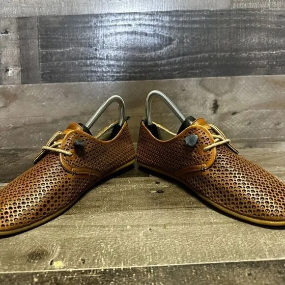 pikolinos womens perforated leather lace up flats loafers tan brown 37
