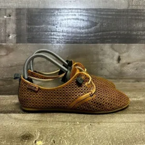 pikolinos womens perforated leather lace up flats loafers tan brown 37