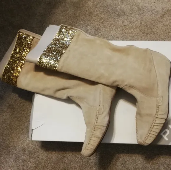 PINKO Brand New SUEDE Leather with Golden Crystal Boots