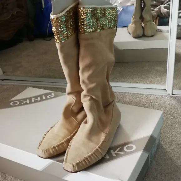 PINKO Brand New SUEDE Leather with Golden Crystal Boots